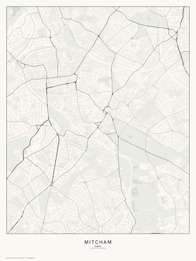 Mitcham map poster, classic style