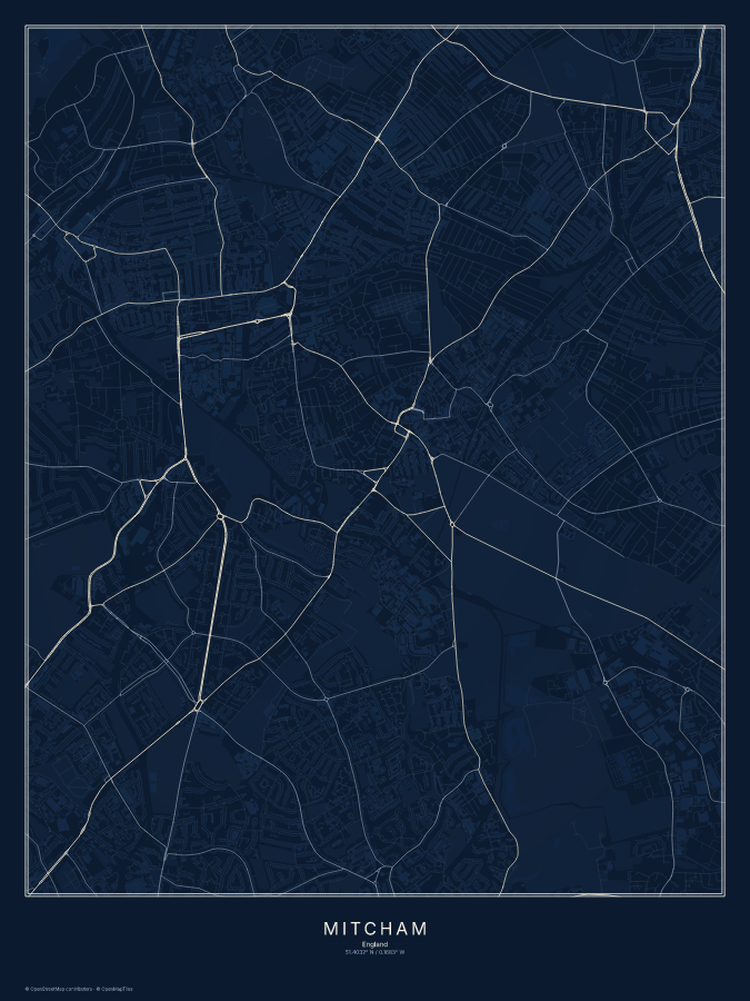 Mitcham map poster, midnight style