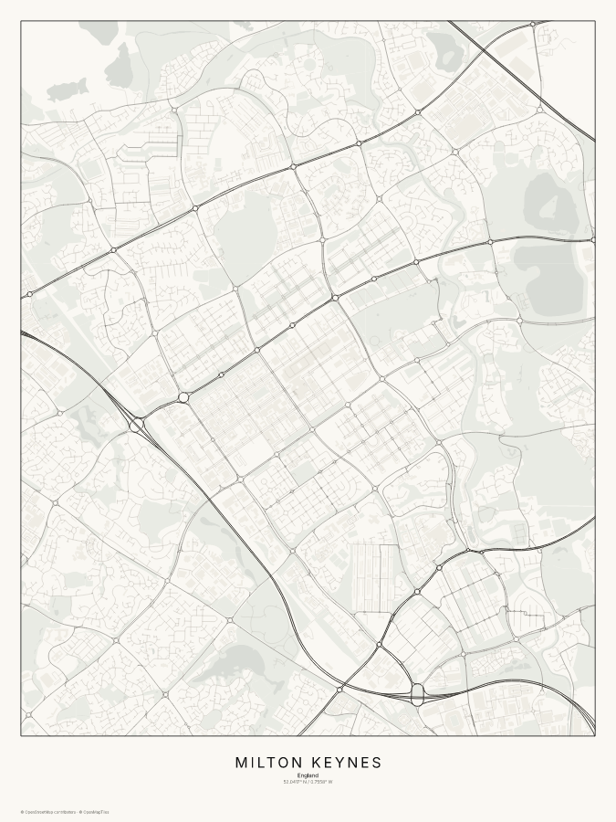Milton Keynes map poster, classic style