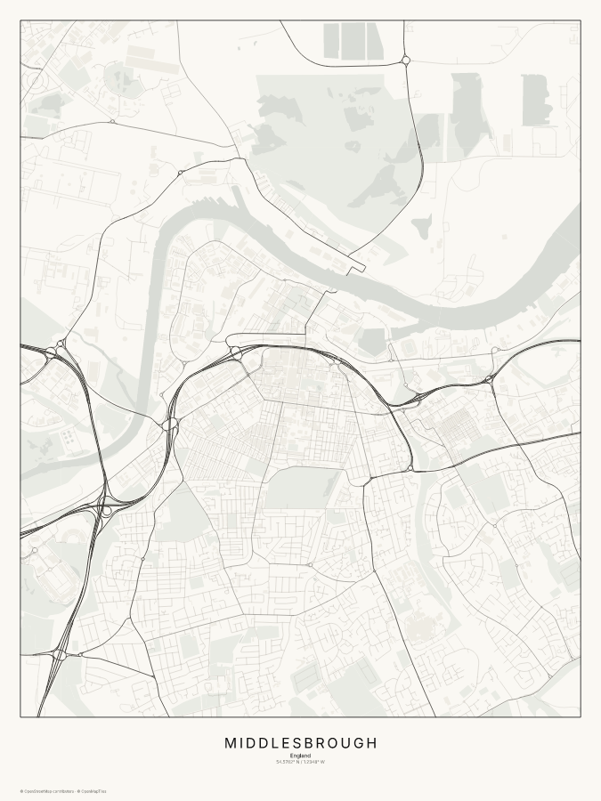 Middlesbrough map poster, classic style
