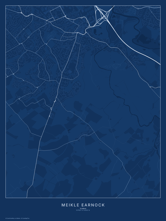 Meikle Earnock map poster, blueprint style