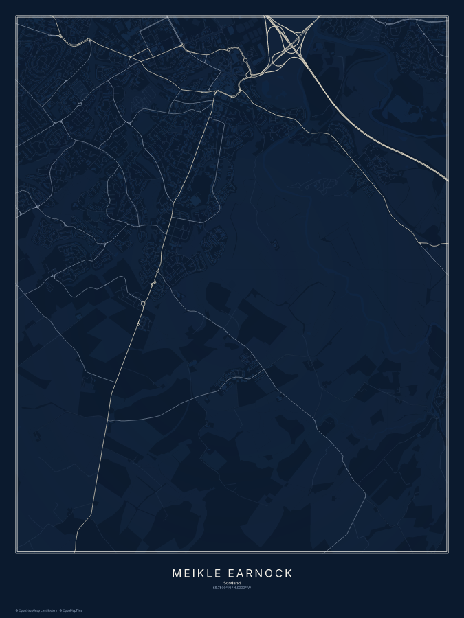 Meikle Earnock map poster, midnight style