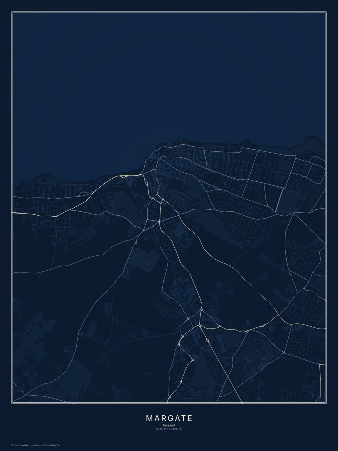 Margate map poster, midnight style