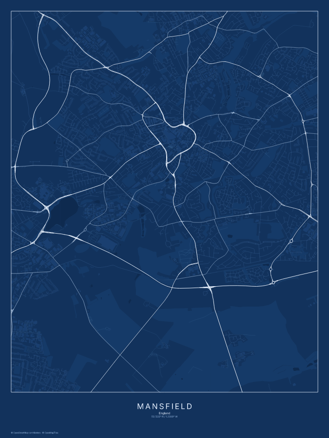 Mansfield map poster, blueprint style