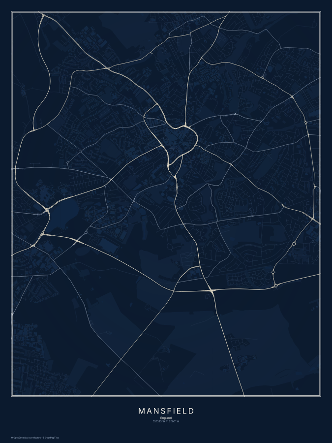 Mansfield map poster, midnight style
