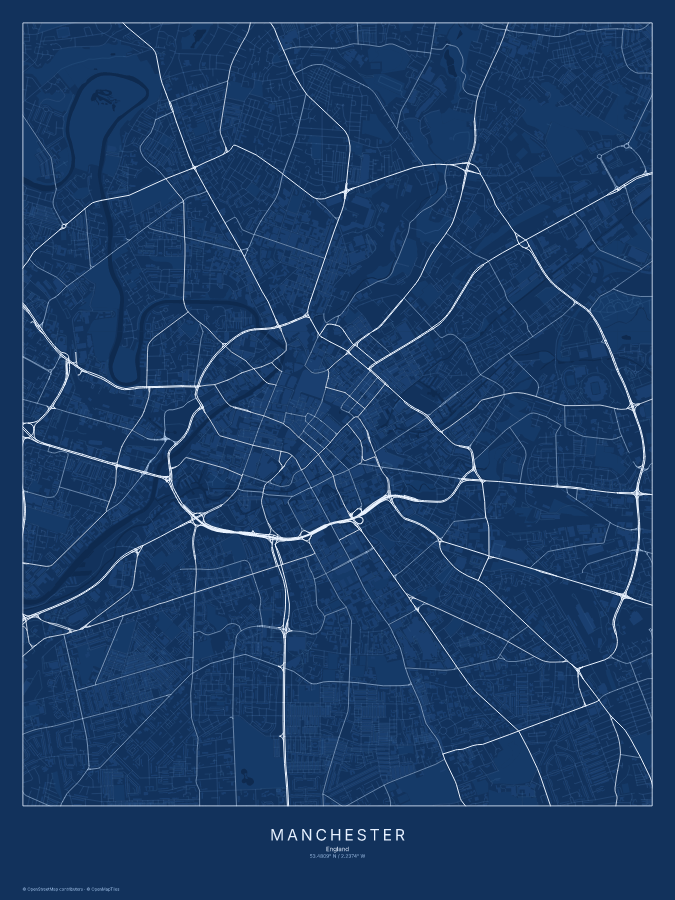 Manchester map poster, blueprint style