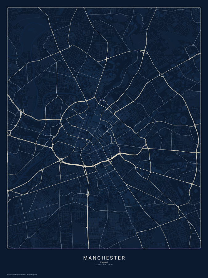 Manchester map poster, midnight style