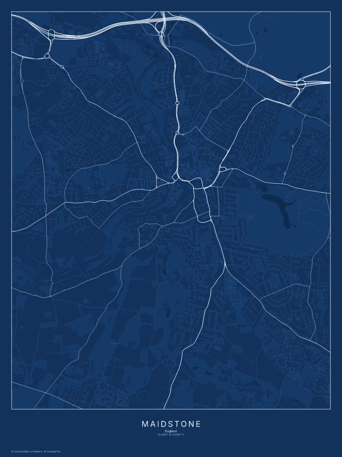 Maidstone map poster, blueprint style