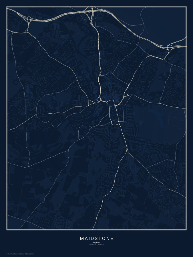 Maidstone map poster, midnight style