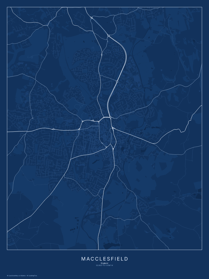 Macclesfield map poster, blueprint style