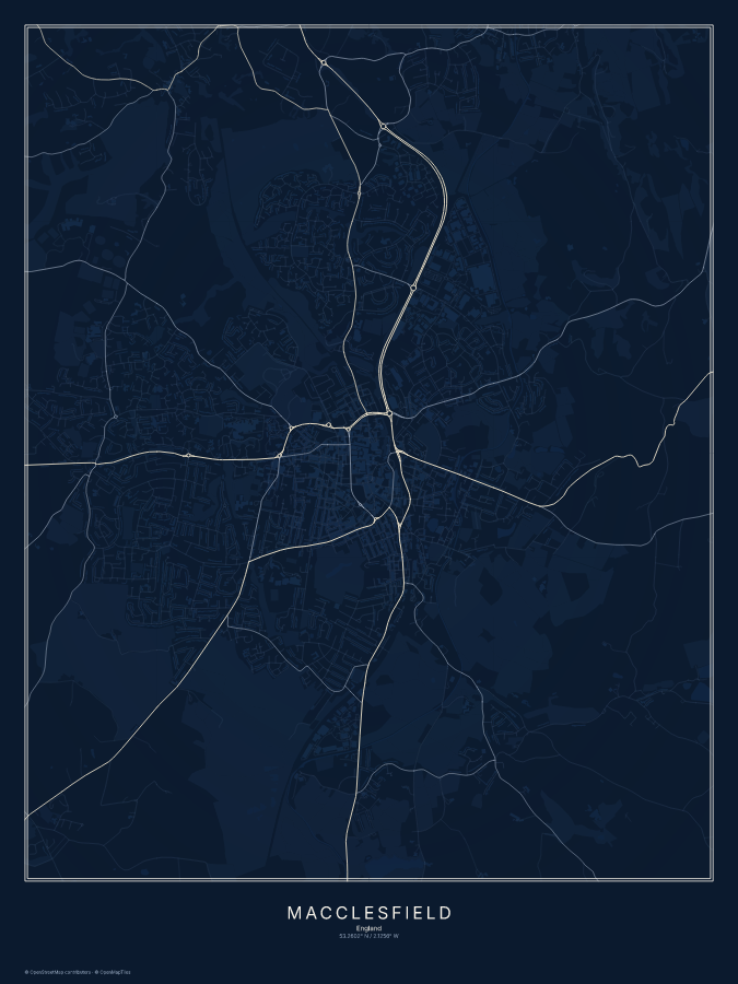 Macclesfield map poster, midnight style