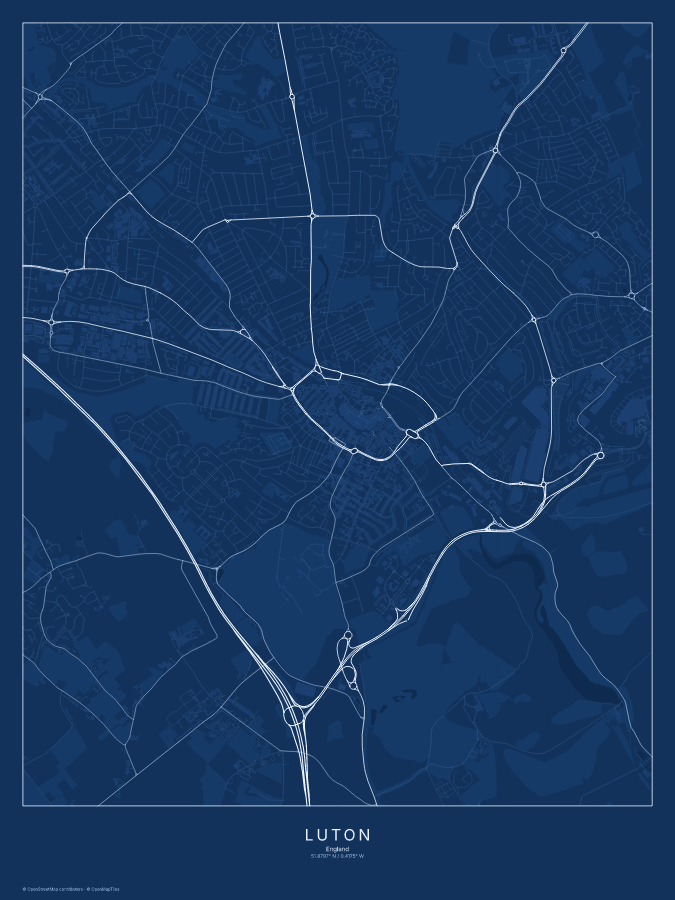 Luton map poster, blueprint style