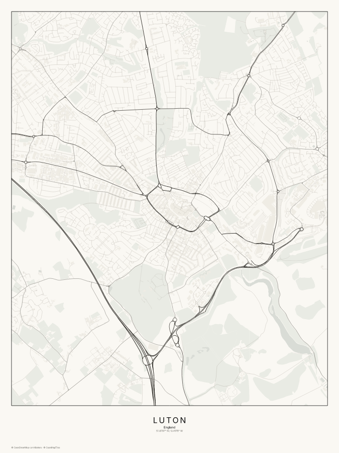 Luton map poster, classic style