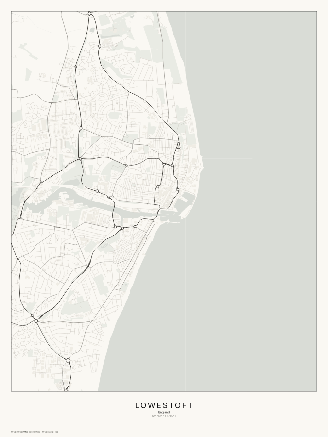 Lowestoft map poster, classic style