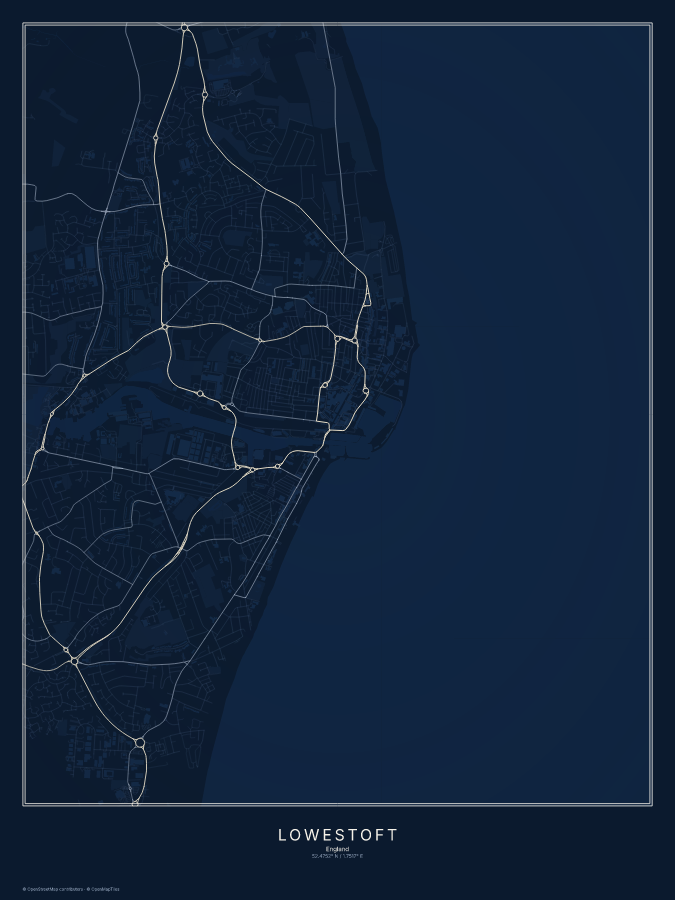 Lowestoft map poster, midnight style