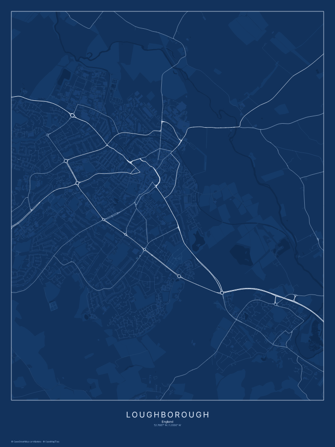 Loughborough map poster, blueprint style