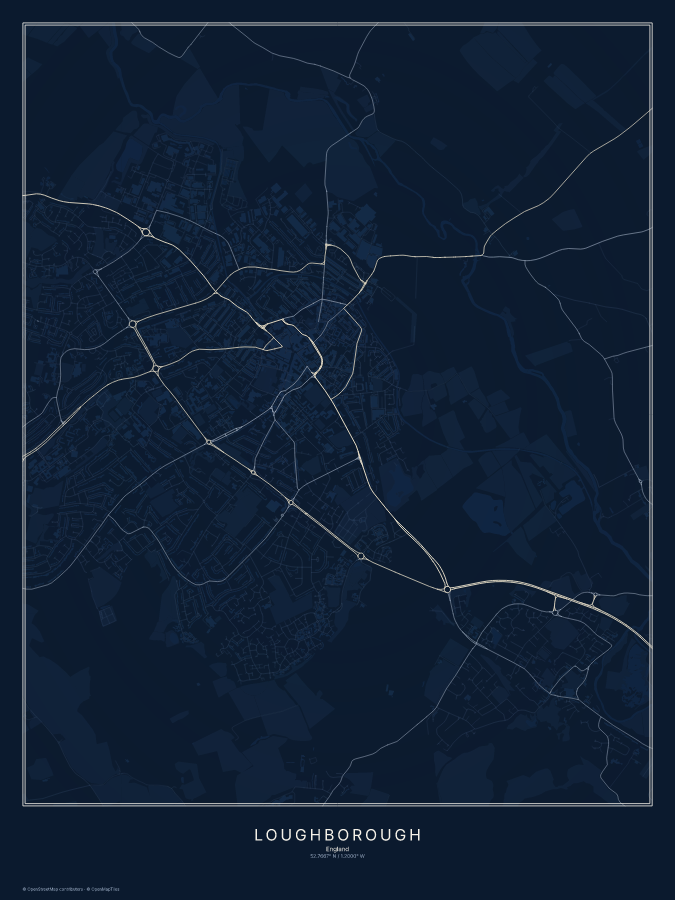 Loughborough map poster, midnight style