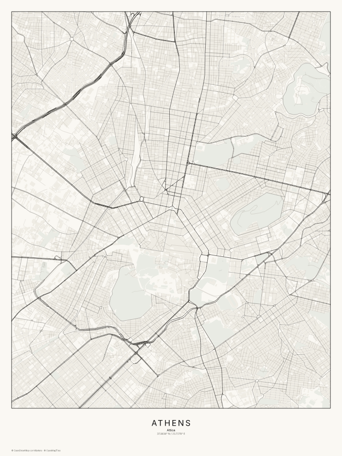 Athens map poster, classic style