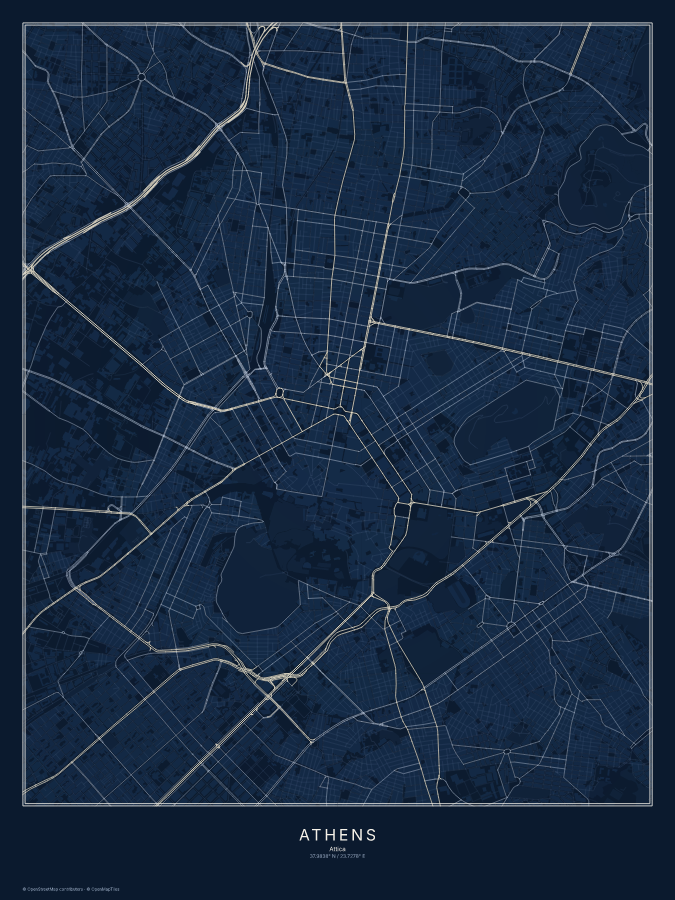 Athens map poster, midnight style
