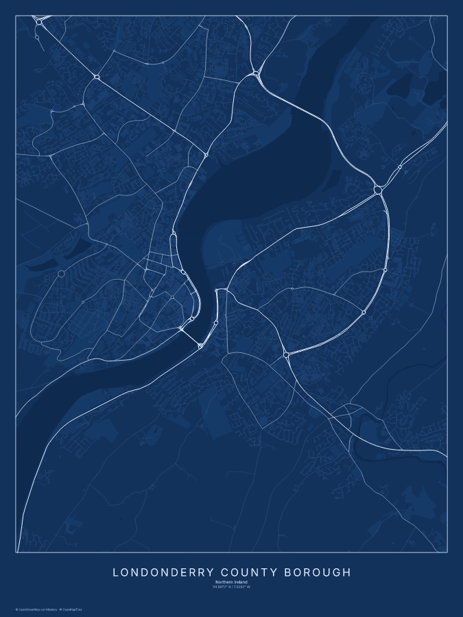 Londonderry County Borough map poster, blueprint style