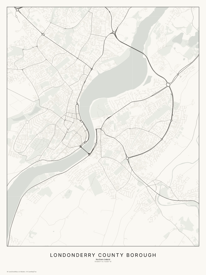 Londonderry County Borough map poster, classic style