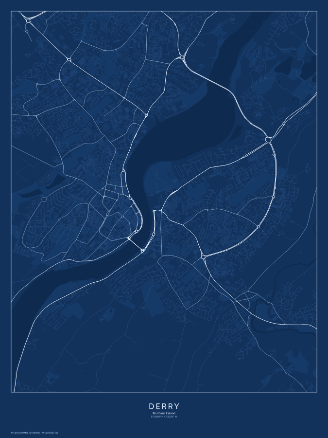 Derry map poster, blueprint style