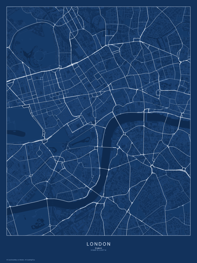 London map poster, blueprint style