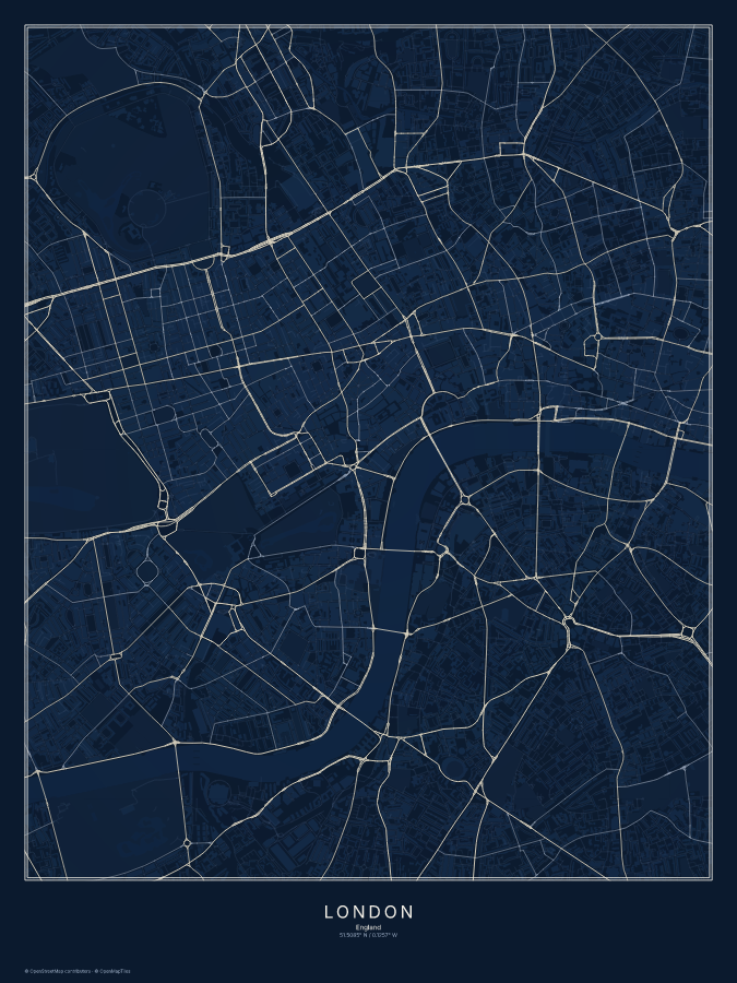 London map poster, midnight style