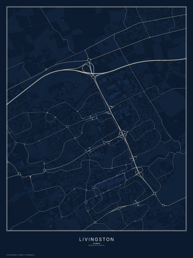 Livingston map poster, midnight style