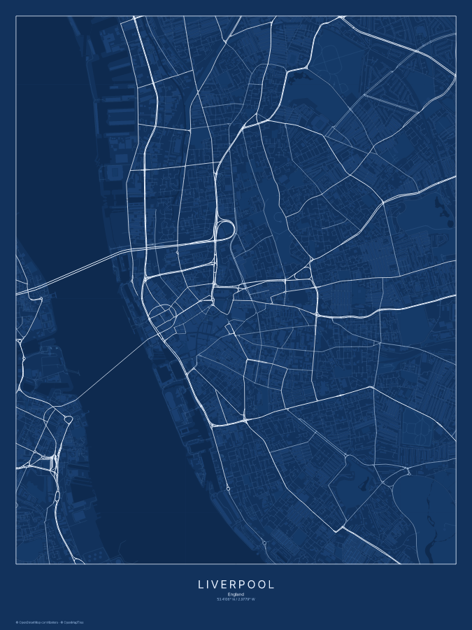 Liverpool map poster, blueprint style