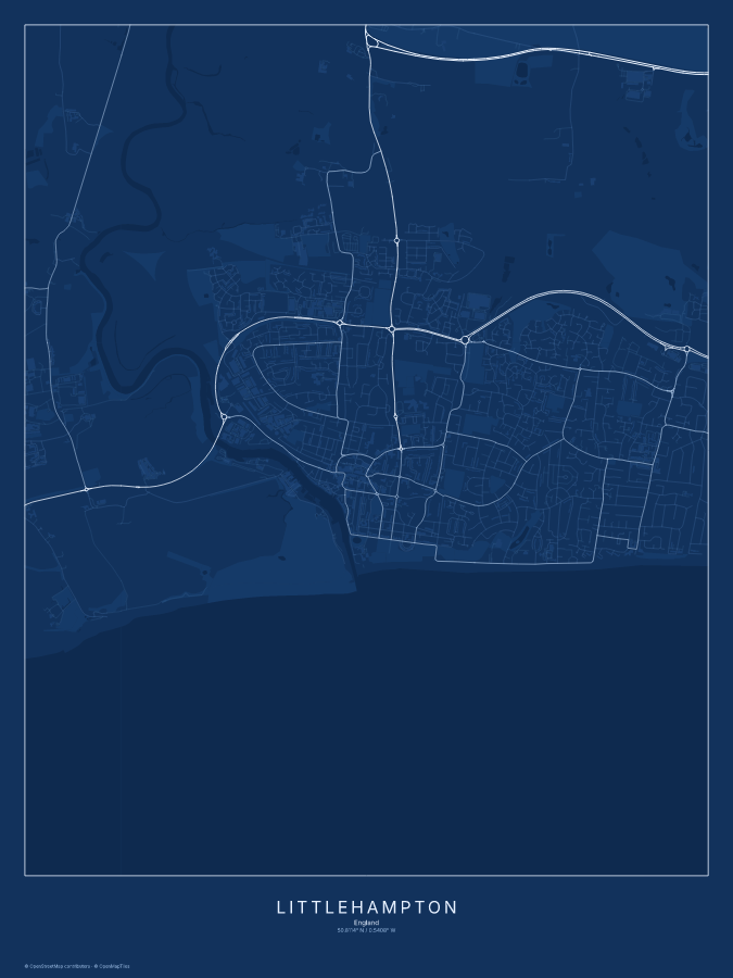 Littlehampton map poster, blueprint style