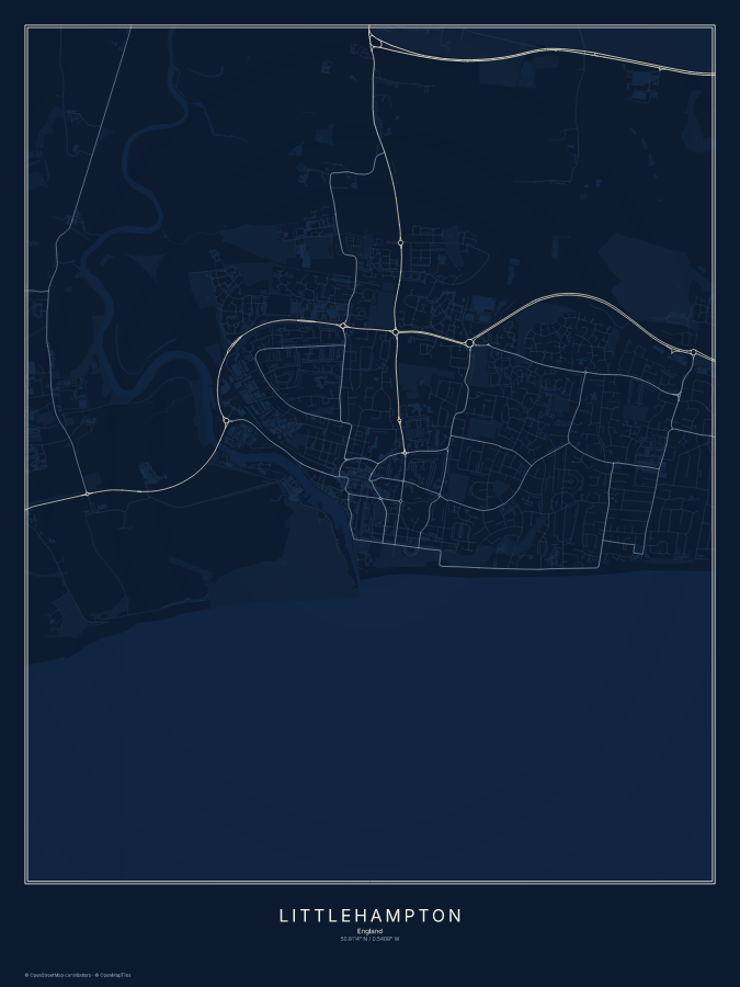 Littlehampton map poster, midnight style