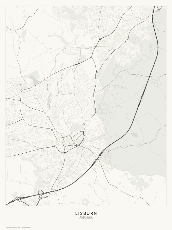 Lisburn map poster, classic style
