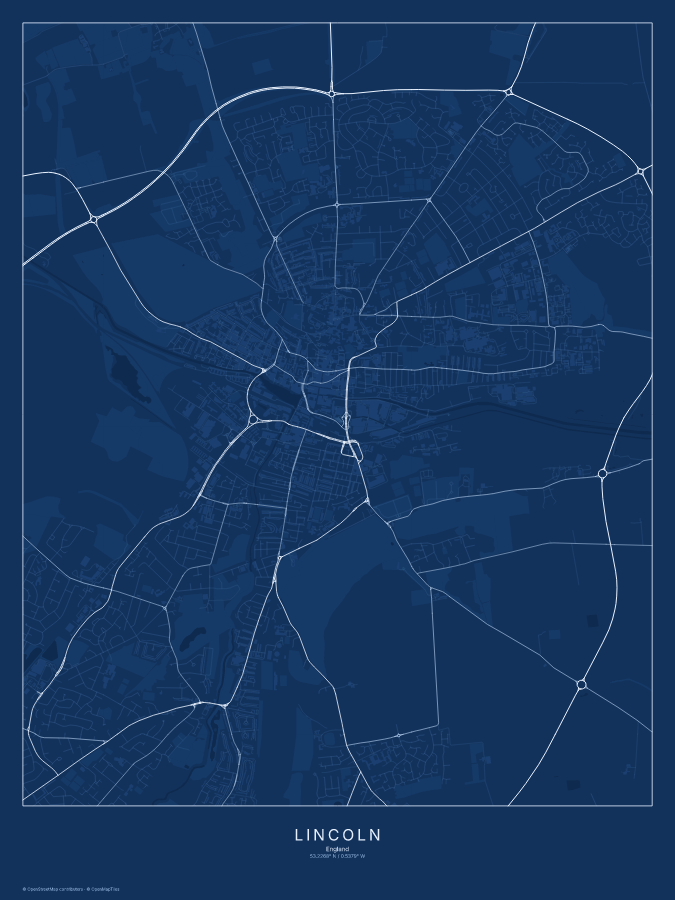 Lincoln map poster, blueprint style