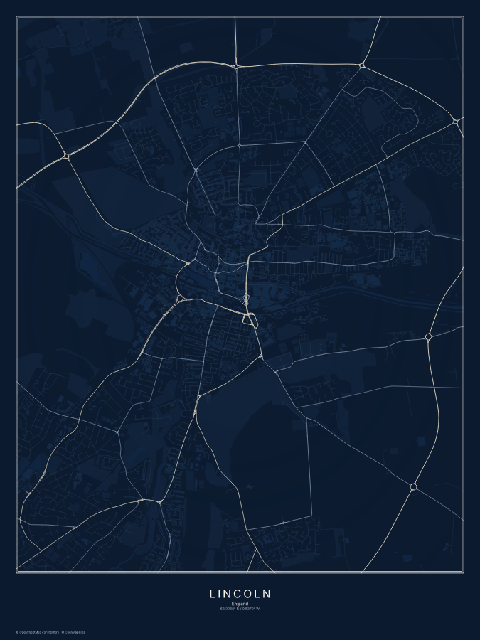 Lincoln map poster, midnight style