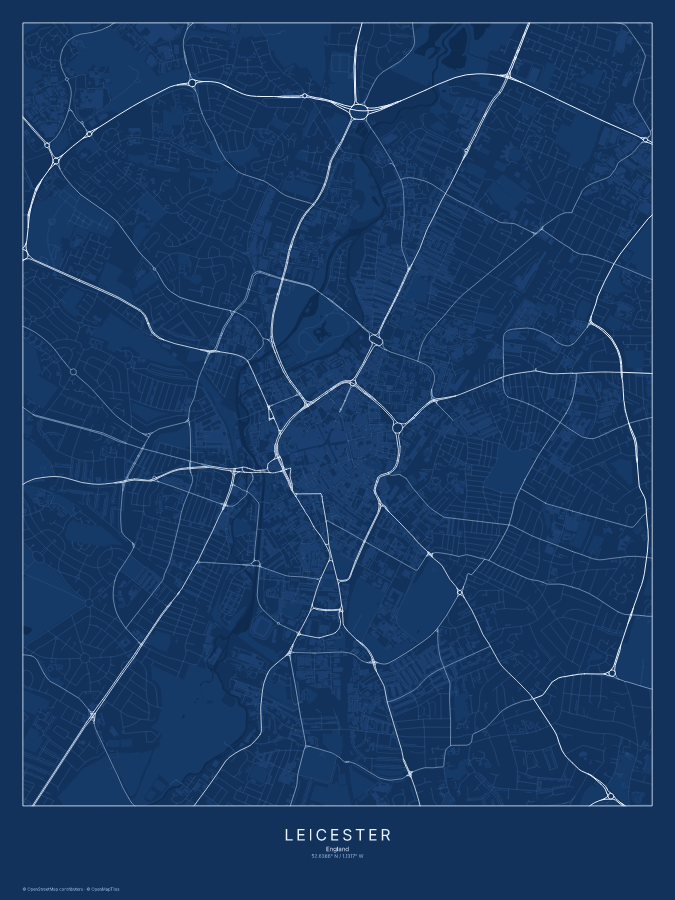 Leicester map poster, blueprint style