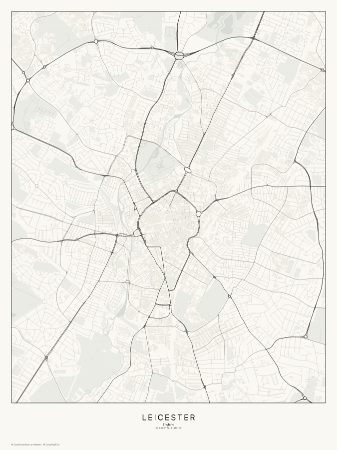 Leicester map poster, classic style