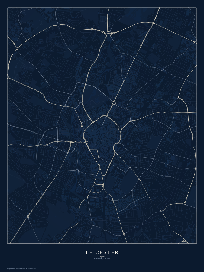 Leicester map poster, midnight style