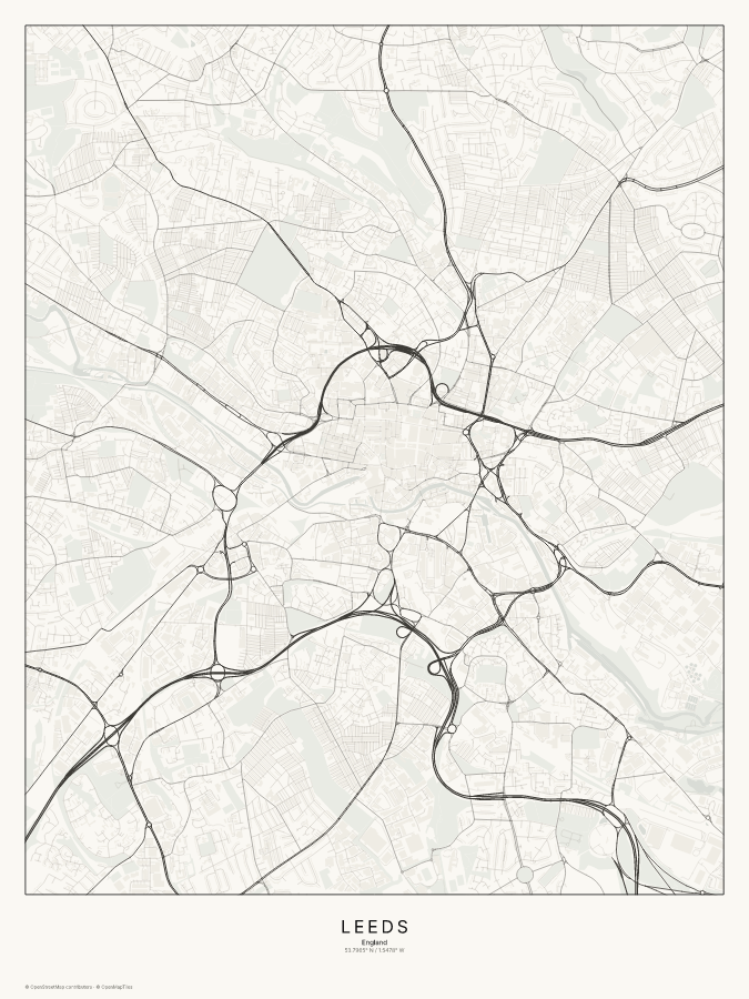 Leeds map poster, classic style
