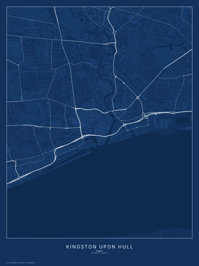 Kingston upon Hull map poster, blueprint style