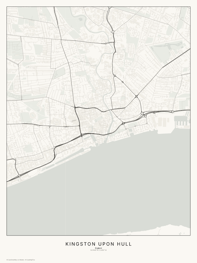 Kingston upon Hull map poster, classic style