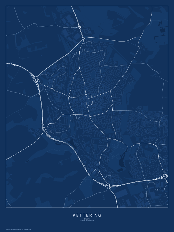 Kettering map poster, blueprint style