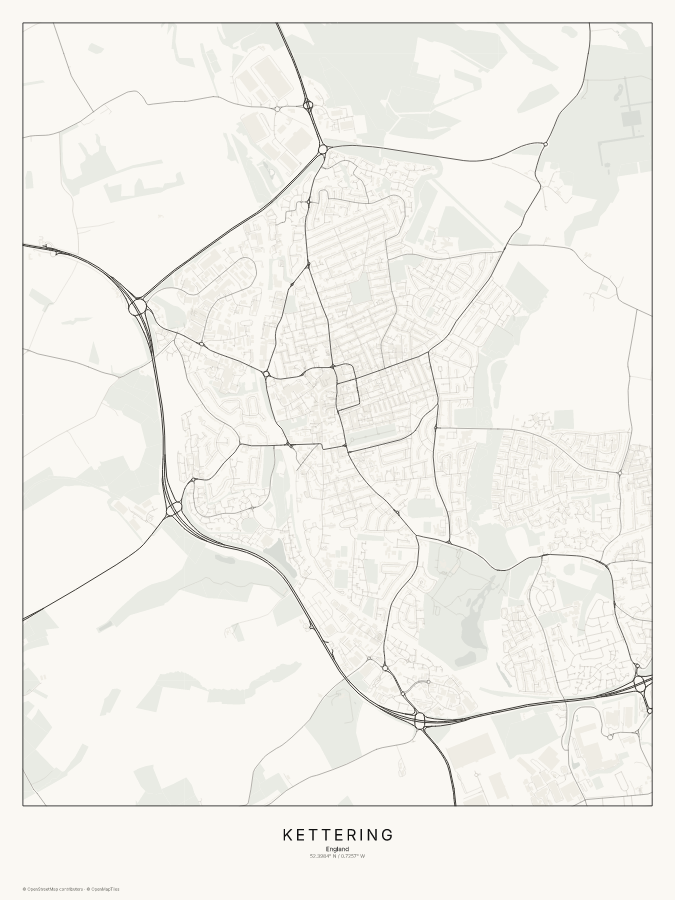 Kettering map poster, classic style