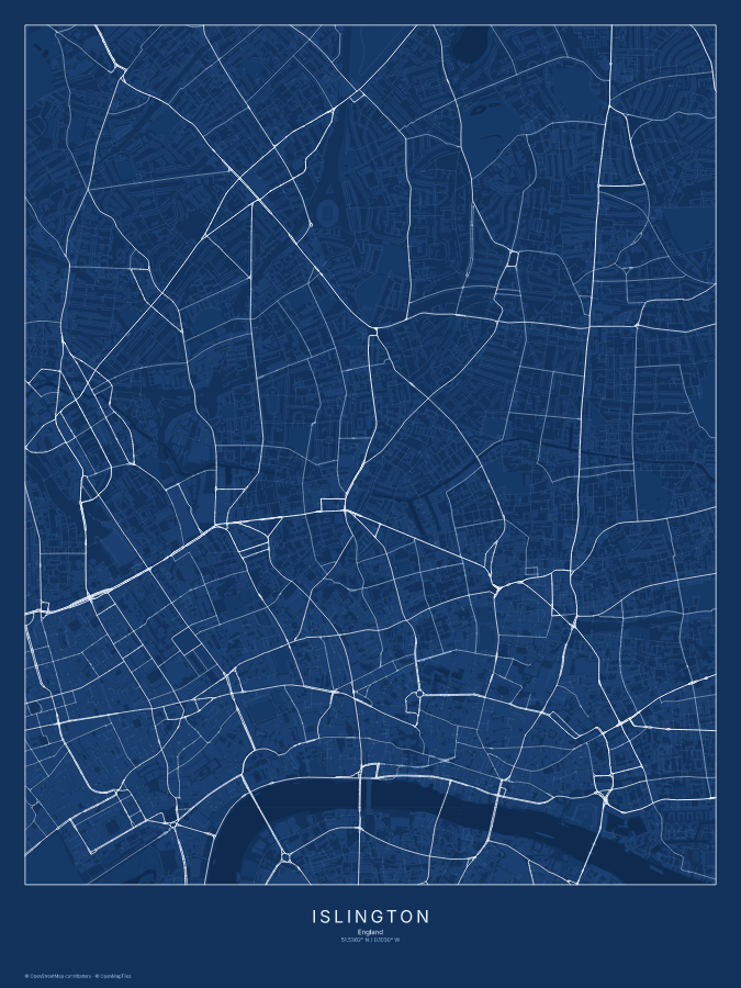 Islington map poster, blueprint style