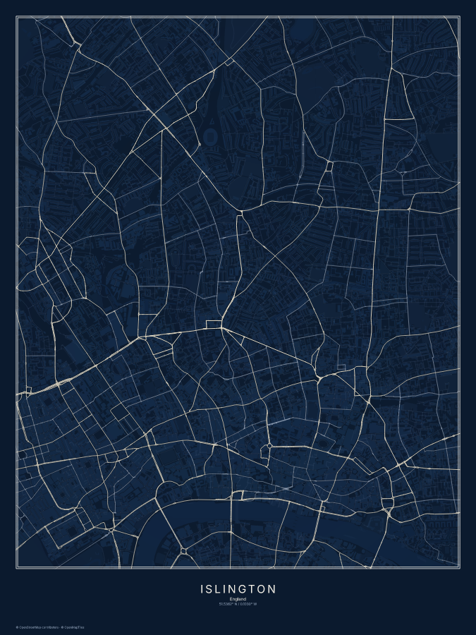 Islington map poster, midnight style
