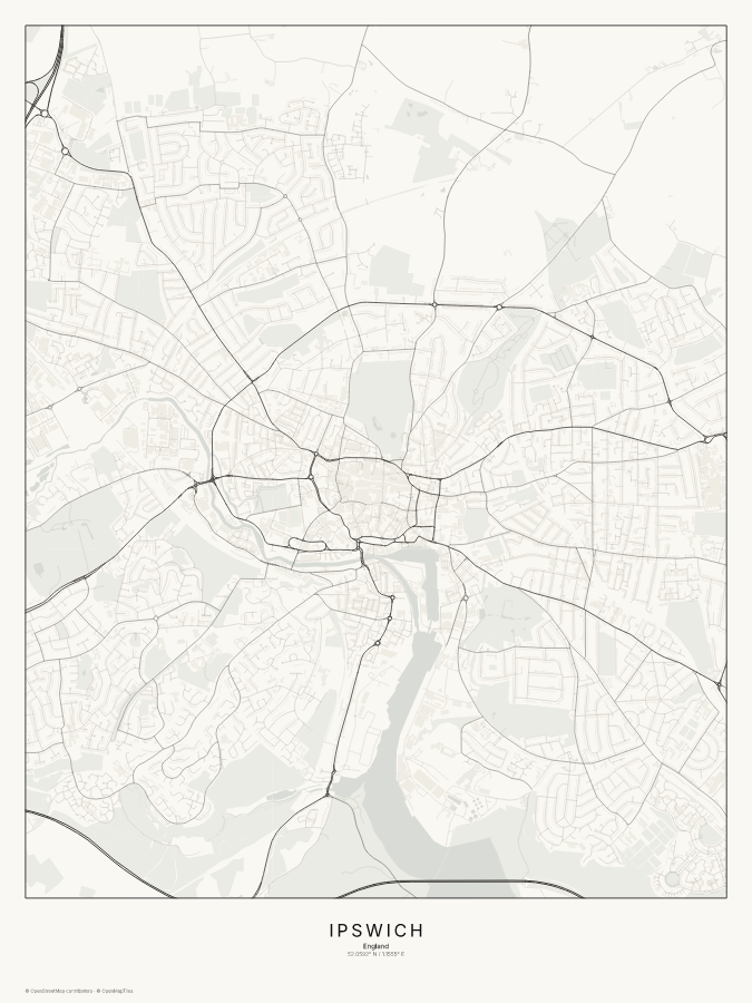 Ipswich map poster, classic style