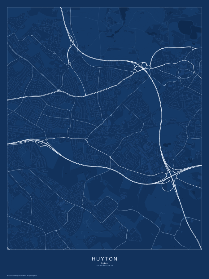 Huyton map poster, blueprint style