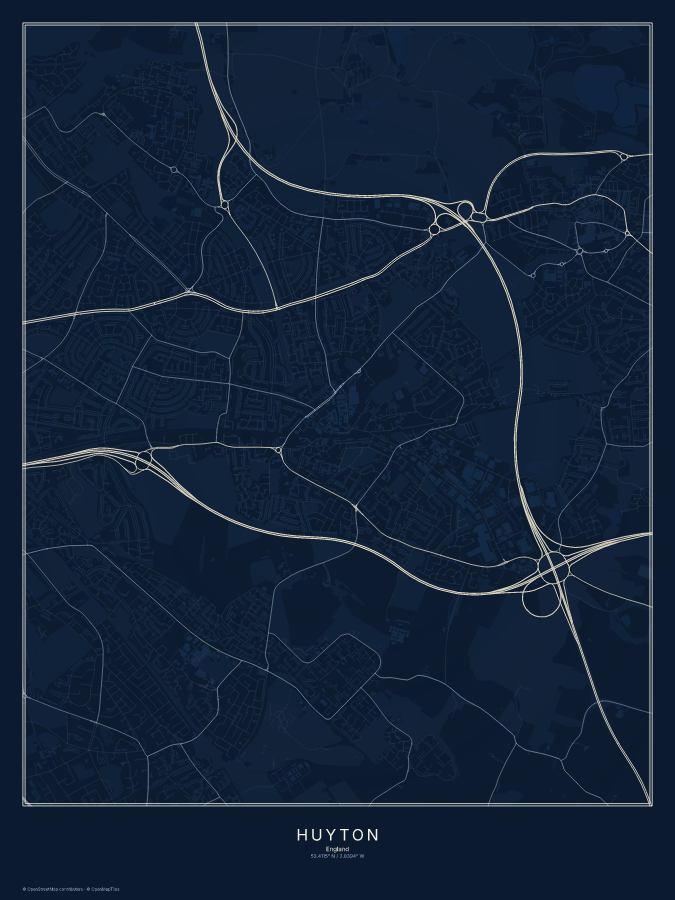 Huyton map poster, midnight style