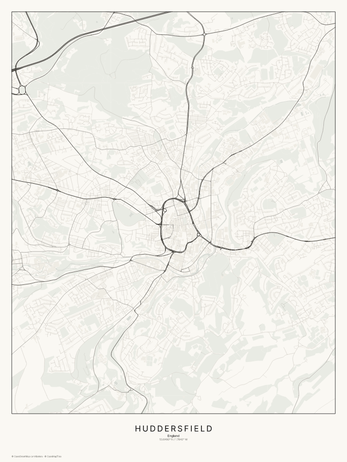 Huddersfield map poster, classic style