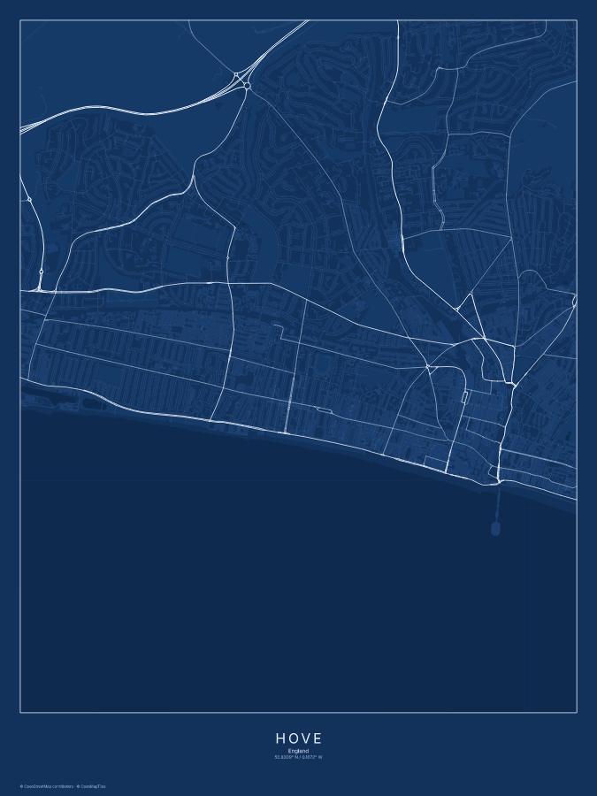 Hove map poster, blueprint style